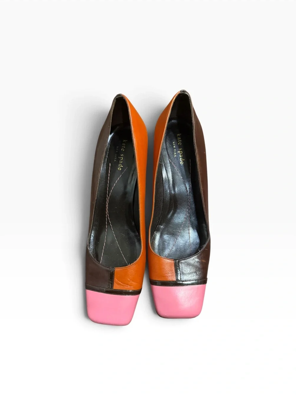 Vintage Y2K Kate Spade Colorblock Leather Pumps Pink Orange Brown 10B